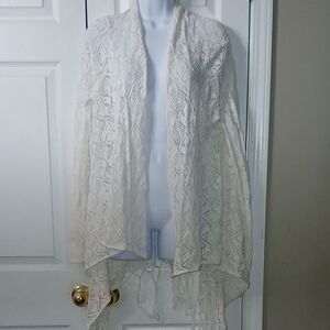 Dream Catcher white fringe open front cardigan Sz L NWT